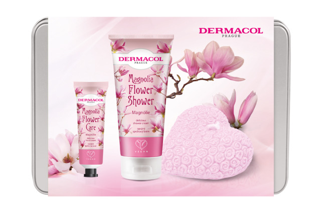 Dermacol - Darčekový balíček Flower care Magnolia I sprchovací krém, krém na ruky, sviečka - DB Flower Magnolia - 200 ml + 30 ml + 130 g
